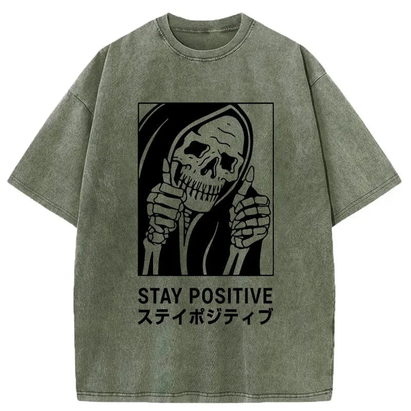 Stay Positive Skeleton Washed T-Shirt