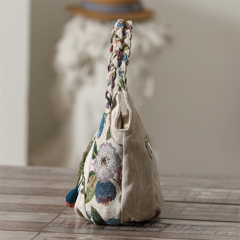 Handwoven Boho Floral Tote Bag – Foldable Vacation Handbag for Women