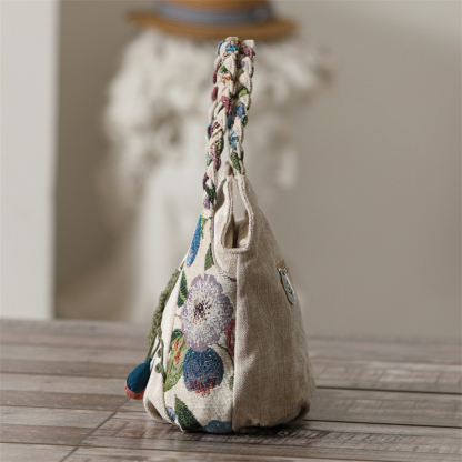 Handwoven Boho Floral Tote Bag – Foldable Vacation Handbag for Women