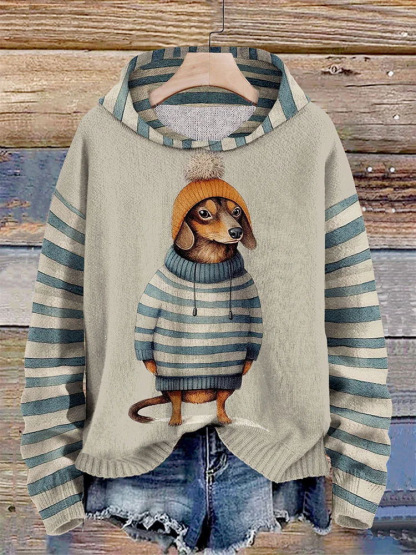 Women’s Cozy Dachshund Print Sweater