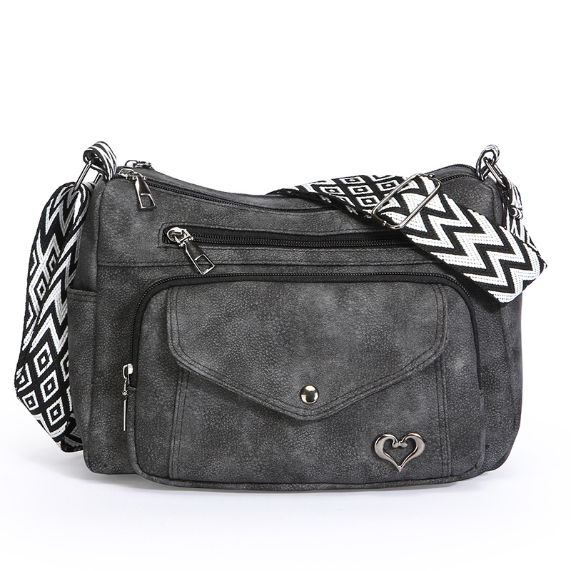 Vintage Denim Crossbody Bag – Multi-Pocket Everyday Purse for Women