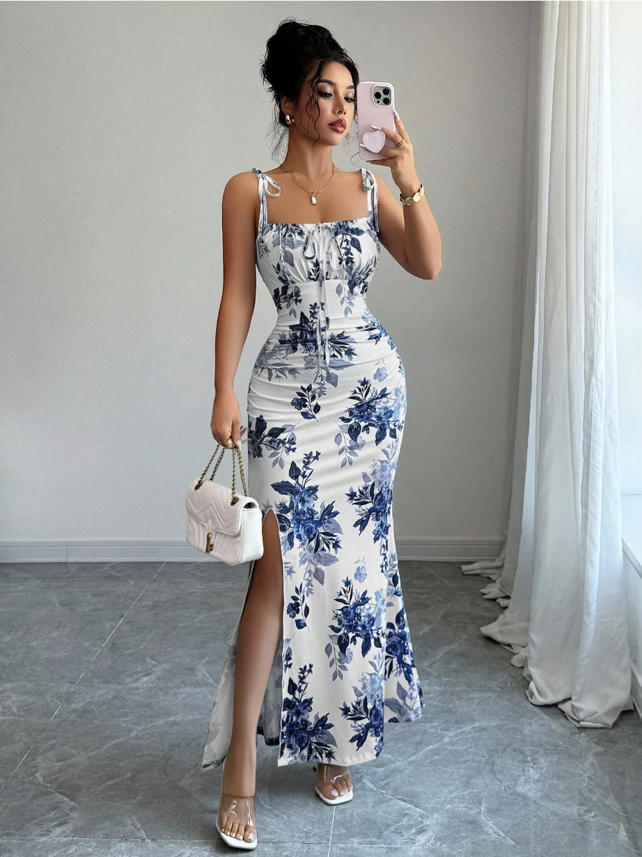 Elegant Floral Slit Maxi Dress – Slimming Fit