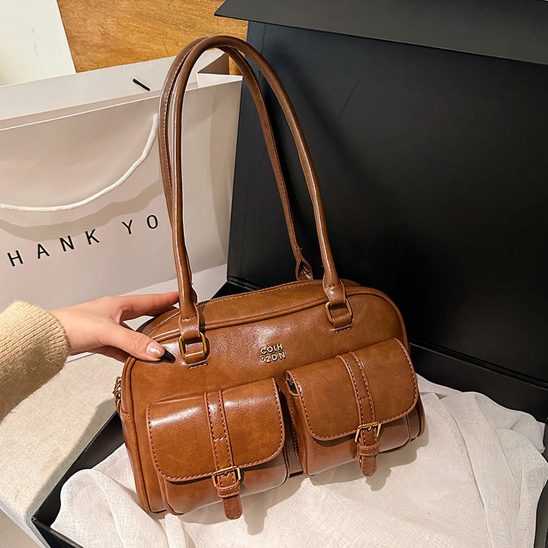 Women's Retro Multi-Pocket Shoulder Bag – Stylish Everyday Tote