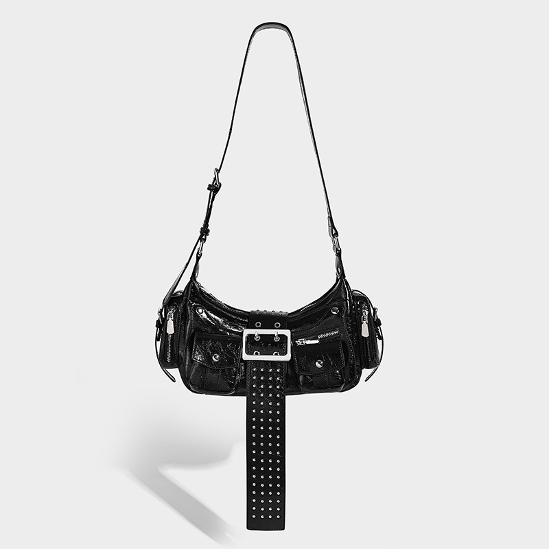 Moto Punk Studded Handbag – Rock Chic Buckle Detail Tote for Women