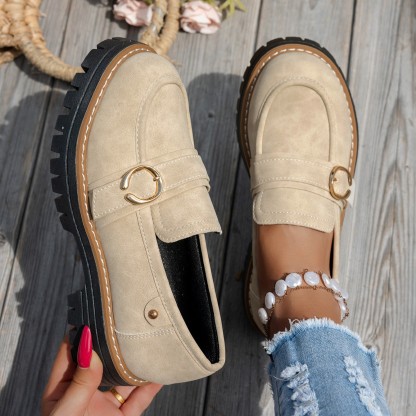 Women’s Vintage Comfort Loafers – Supportive Thick Sole with Classic Buckle Detail