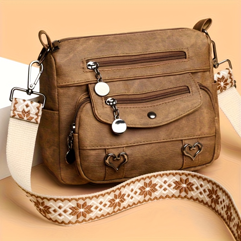 Women’s Boho Multi-Pocket Crossbody Bag – Vintage Shoulder Purse