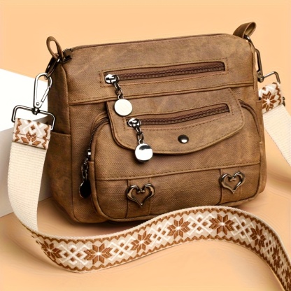 Women’s Boho Multi-Pocket Crossbody Bag – Vintage Shoulder Purse