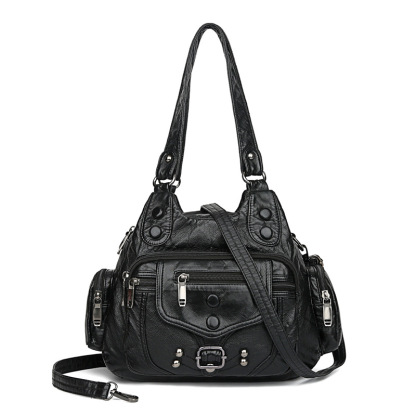 Vintage Soft Leather Weekender Bag – Large Capacity Travel & Camping Tote for Women
