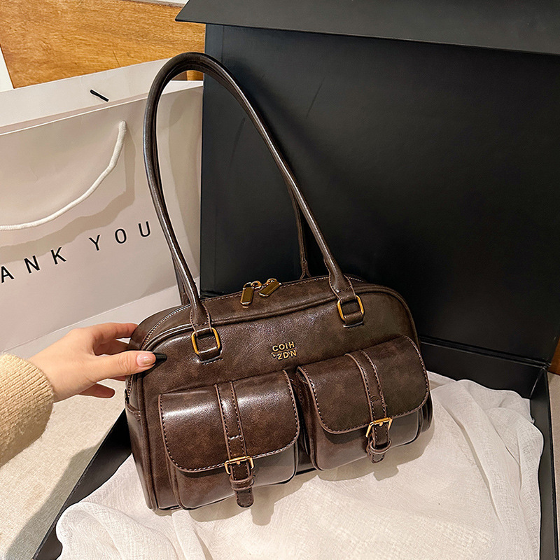 Women's Retro Multi-Pocket Shoulder Bag – Stylish Everyday Tote
