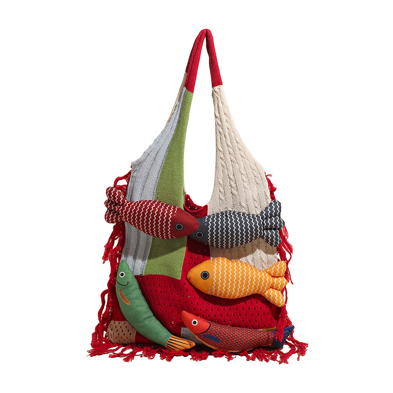 Boho Fish Pattern Crochet Tote Bag 
