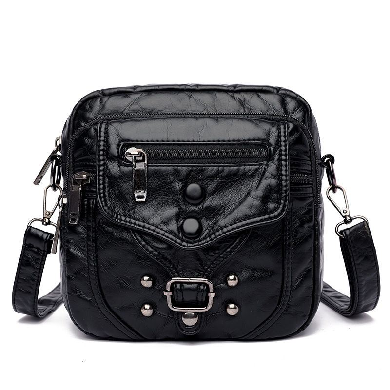 Women's Vintage Soft Leather Crossbody Bag – Multi-Pocket Everyday Purse