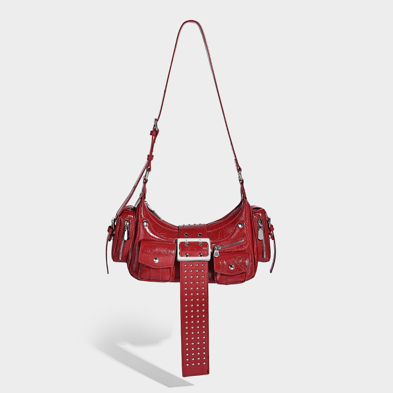 Moto Punk Studded Handbag – Rock Chic Buckle Detail Tote for Women
