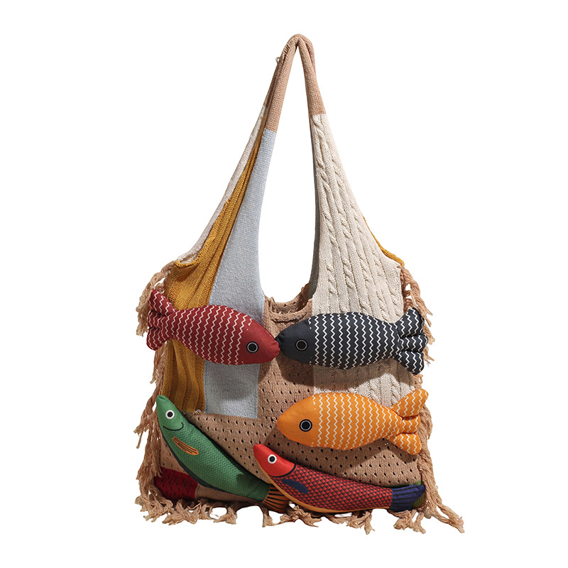 Boho Fish Pattern Crochet Tote Bag 