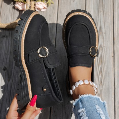 Women’s Vintage Comfort Loafers – Supportive Thick Sole with Classic Buckle Detail