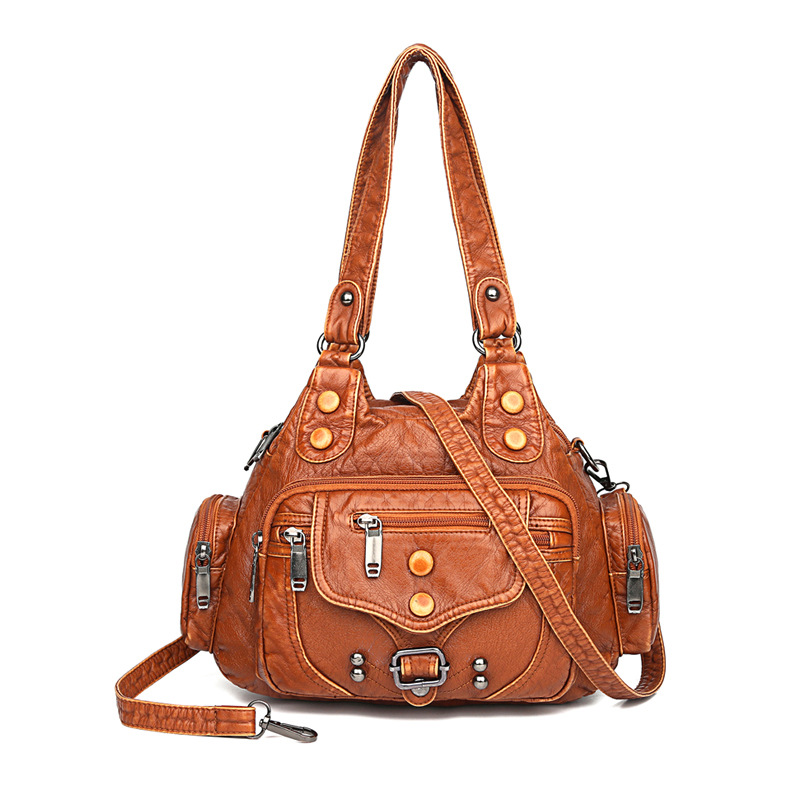 Vintage Soft Leather Weekender Bag – Large Capacity Travel & Camping Tote for Women
