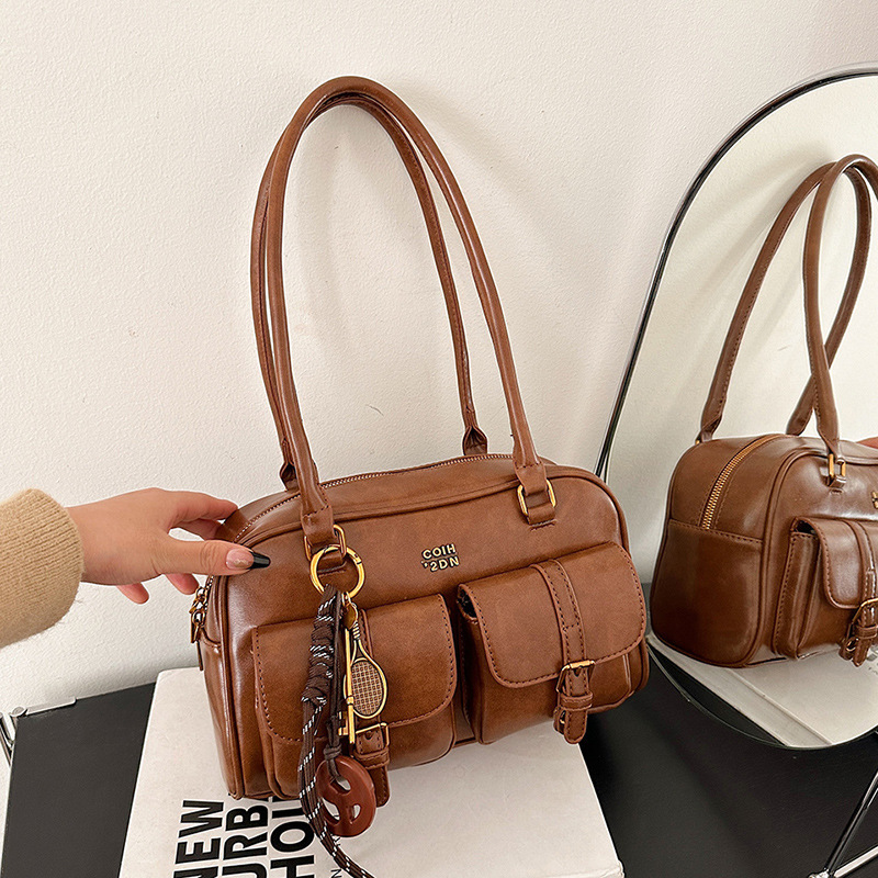 Women's Retro Multi-Pocket Shoulder Bag – Stylish Everyday Tote