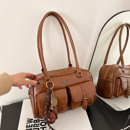 Women's Retro Multi-Pocket Shoulder Bag – Stylish Everyday Tote