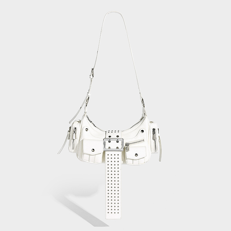Moto Punk Studded Handbag – Rock Chic Buckle Detail Tote for Women