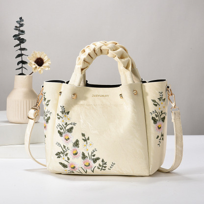 Vintage Floral Embroidered Tote Bag – Lightweight Shoulder & Crossbody Bag