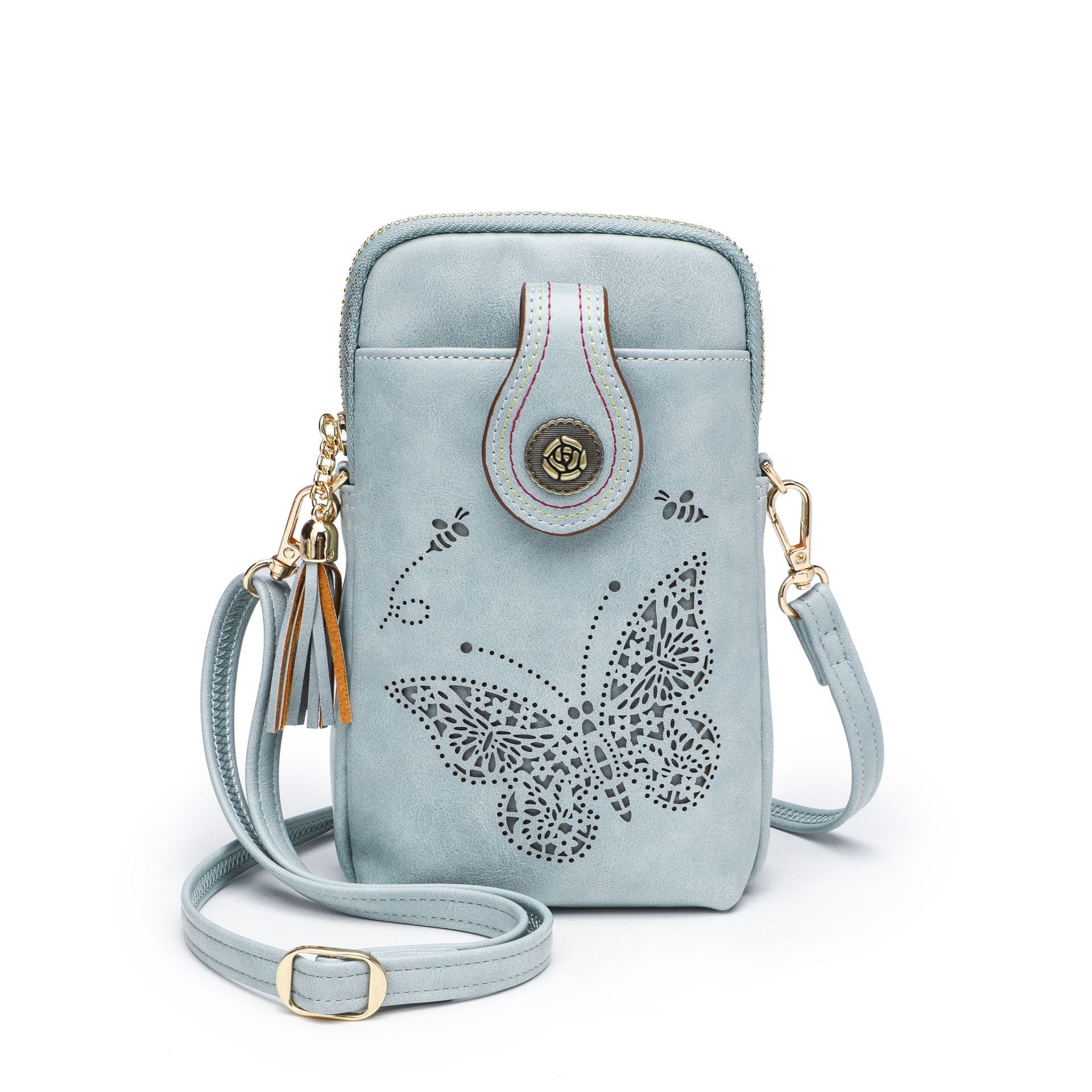 Women's Mini Crossbody Phone Bag – Lightweight Purse with Butterfly Charm & Tassel