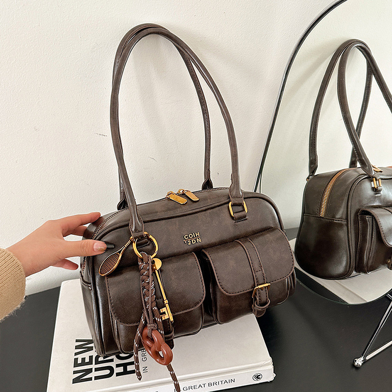 Women's Retro Multi-Pocket Shoulder Bag – Stylish Everyday Tote