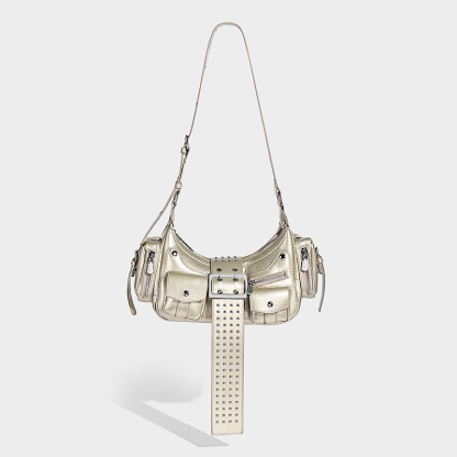 Moto Punk Studded Handbag – Rock Chic Buckle Detail Tote for Women