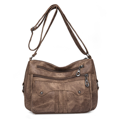 Women’s Multi-Zip Shoulder Bag – Lightweight Vintage Crossbody Purse