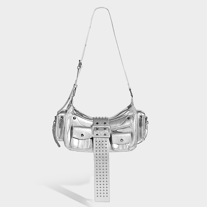 Moto Punk Studded Handbag – Rock Chic Buckle Detail Tote for Women