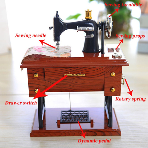 Wood Mini Sewing Machine Music Box 
