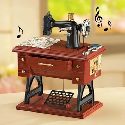 Wood Mini Sewing Machine Music Box 