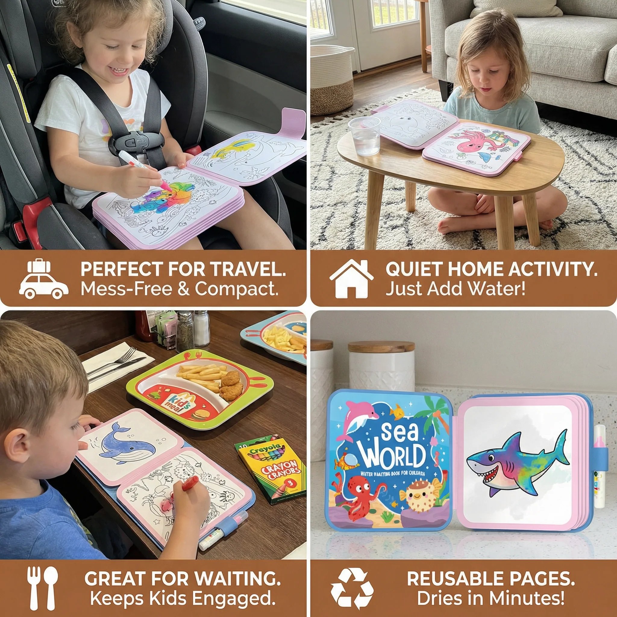 🎨Magic Water Drawing Book – Reusable Mess-Free Colouring Fun