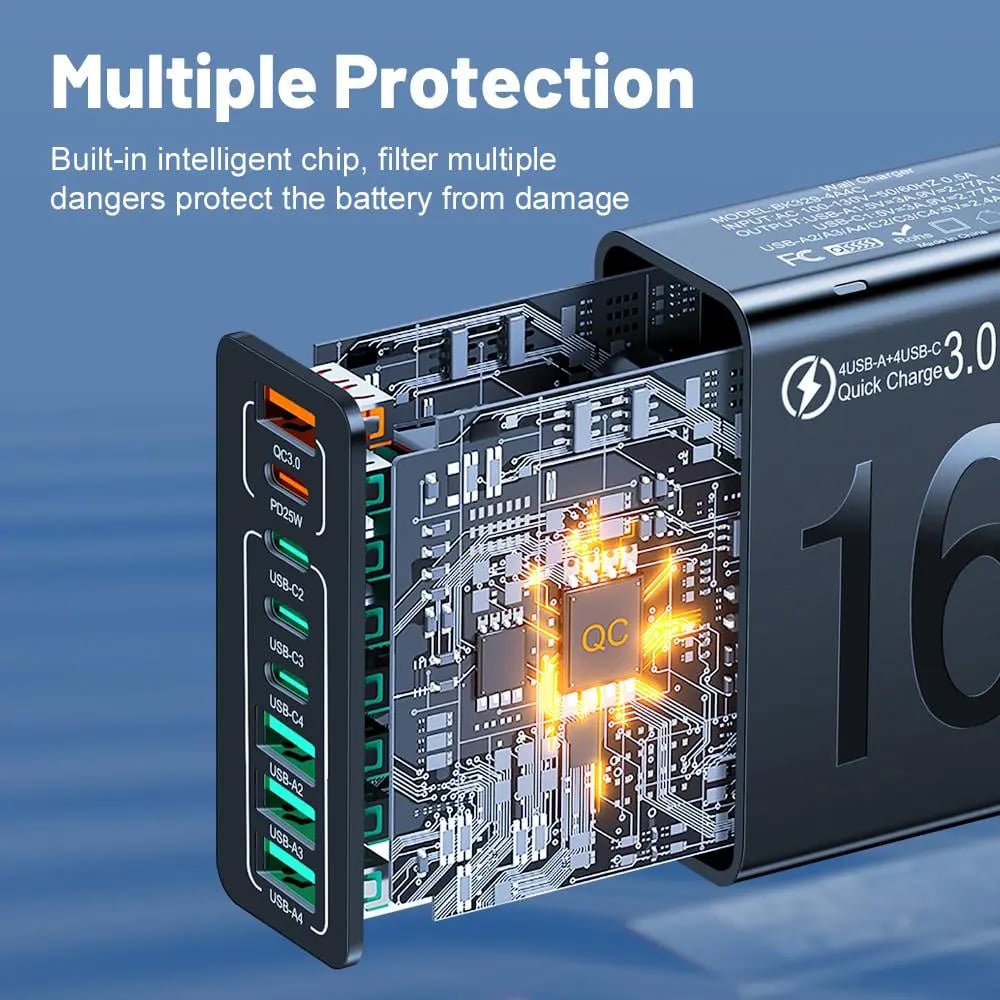 8-Port Smart USB-C & USB-A Fast Charging Hub for Phones & Tablets