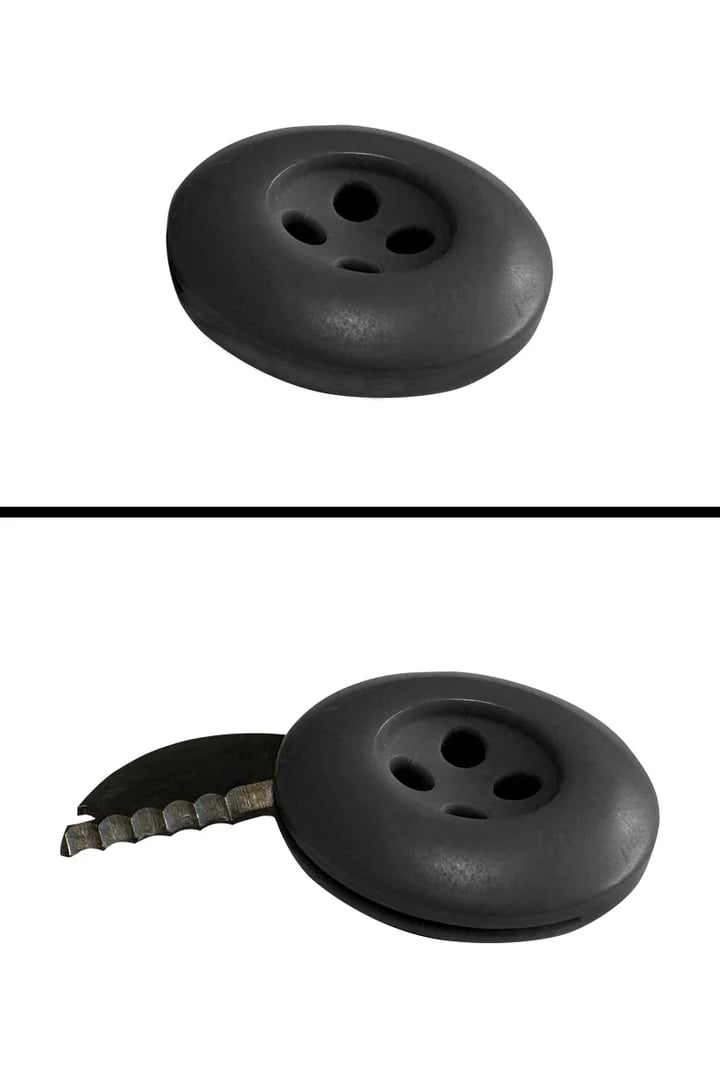 Escape Button | Covert Serrated Knife | Mil-Spec 3/4" BDU Button | 1095 Steel Blade | 0.05 oz