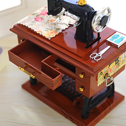 Wood Mini Sewing Machine Music Box 