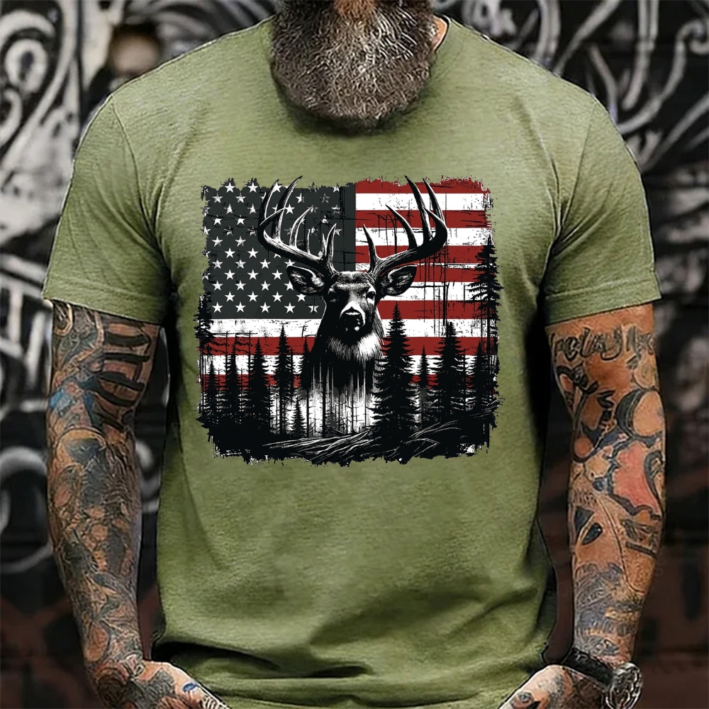 American Flag Deer Hunting T-Shirt