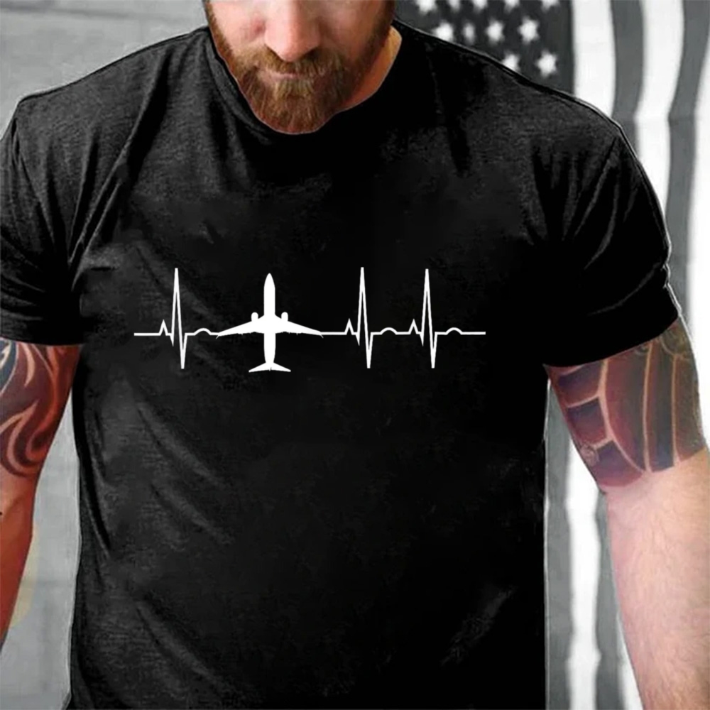 Airplane Heartbeat T-Shirt, Pilot Aviation Lover Graphic Tee
