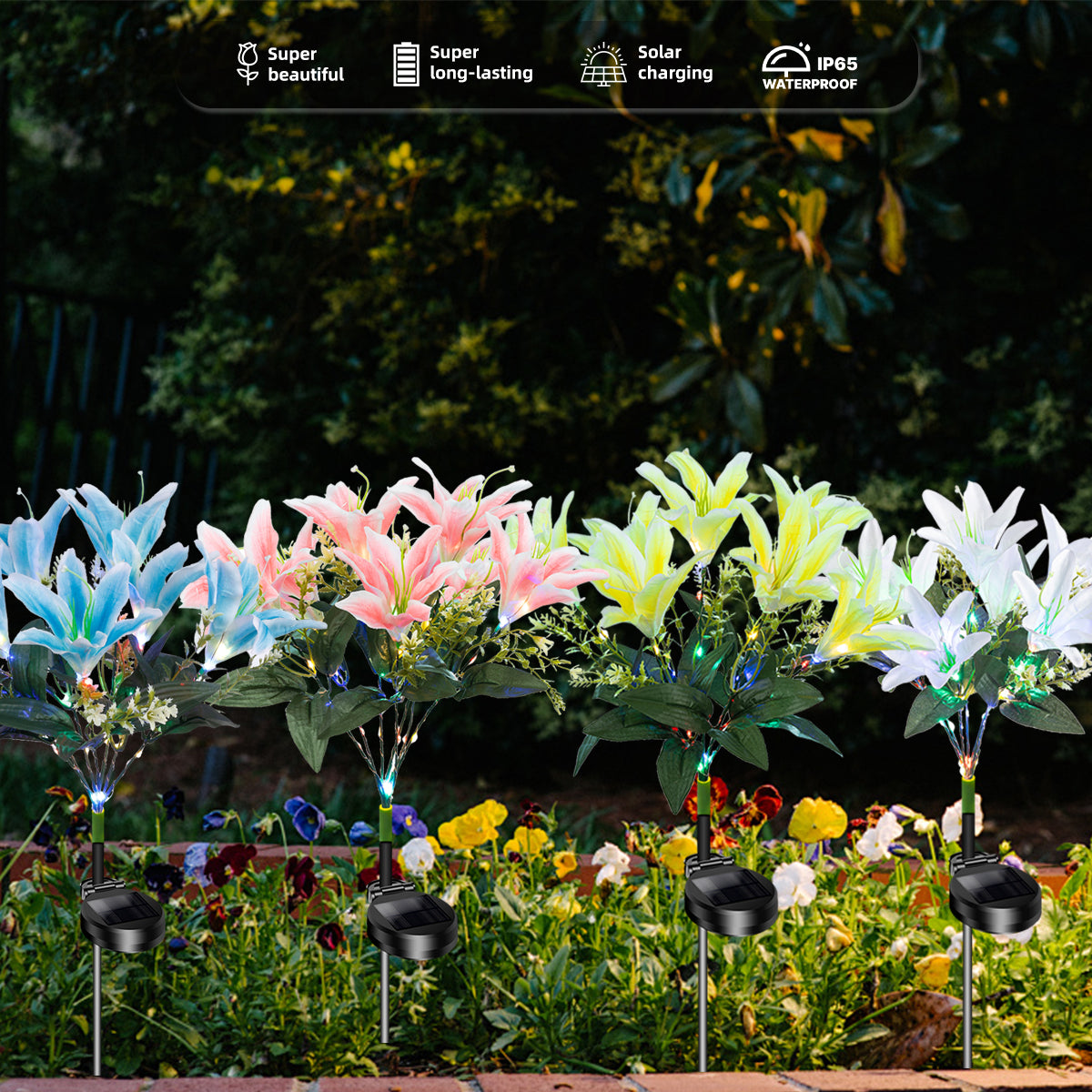 Elegant Solar Lily Garden Lights | Pure Serenity Collection (Set of 4)
