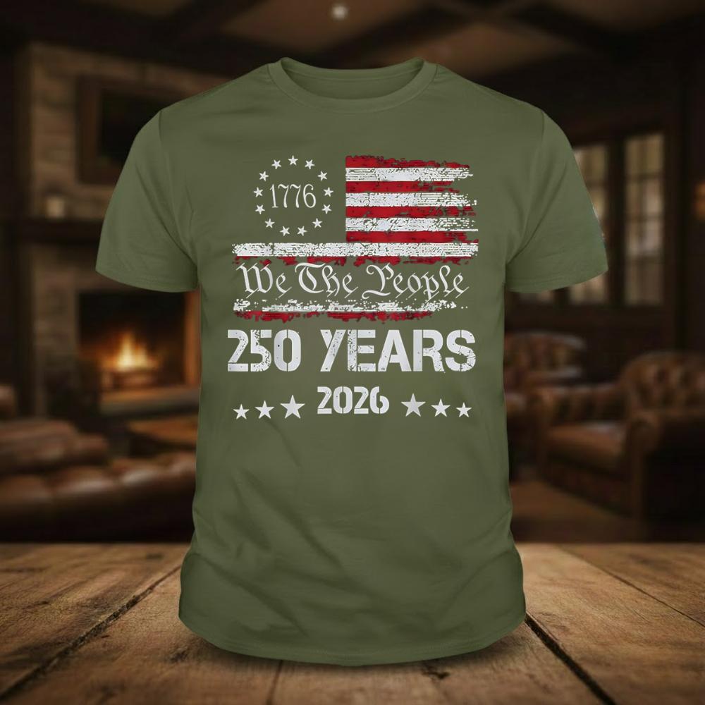 We The People 250 Years 1776 2026 USA Flag Graphic T-shirts
