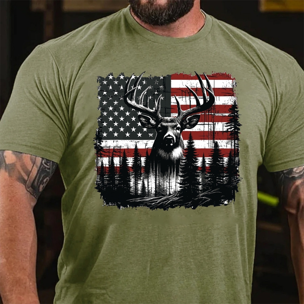 American Flag Deer Hunting T-Shirt