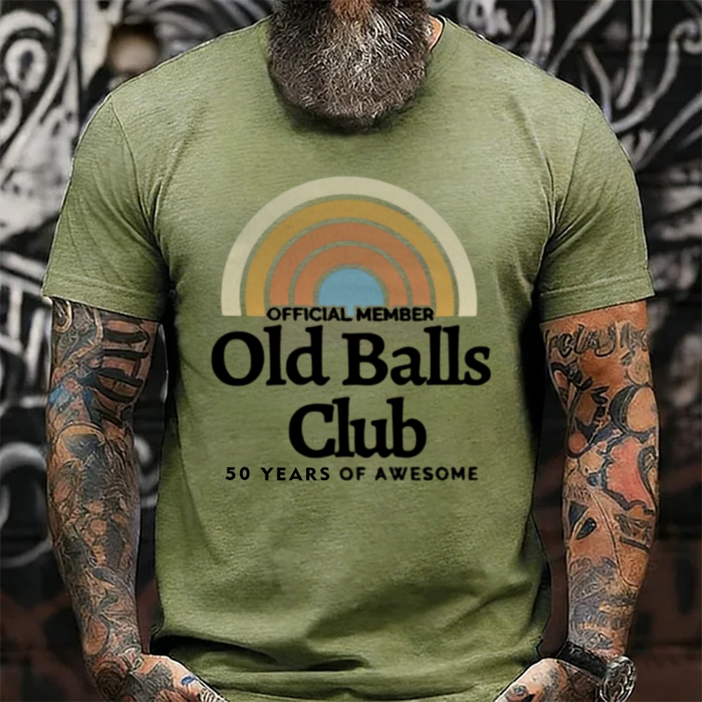 Official Member Old Balls Club Custom Age Years Of Awesome Retro Rainbow T-Shirt