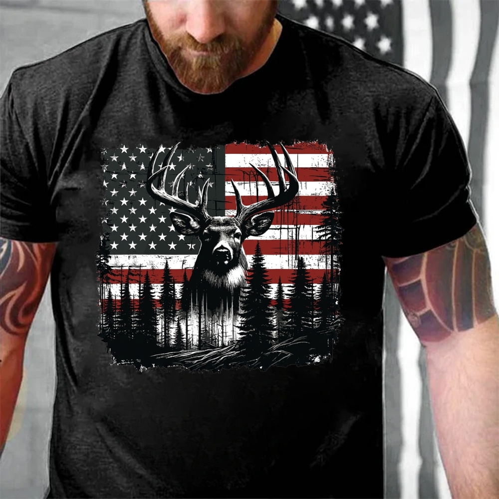 American Flag Deer Hunting T-Shirt