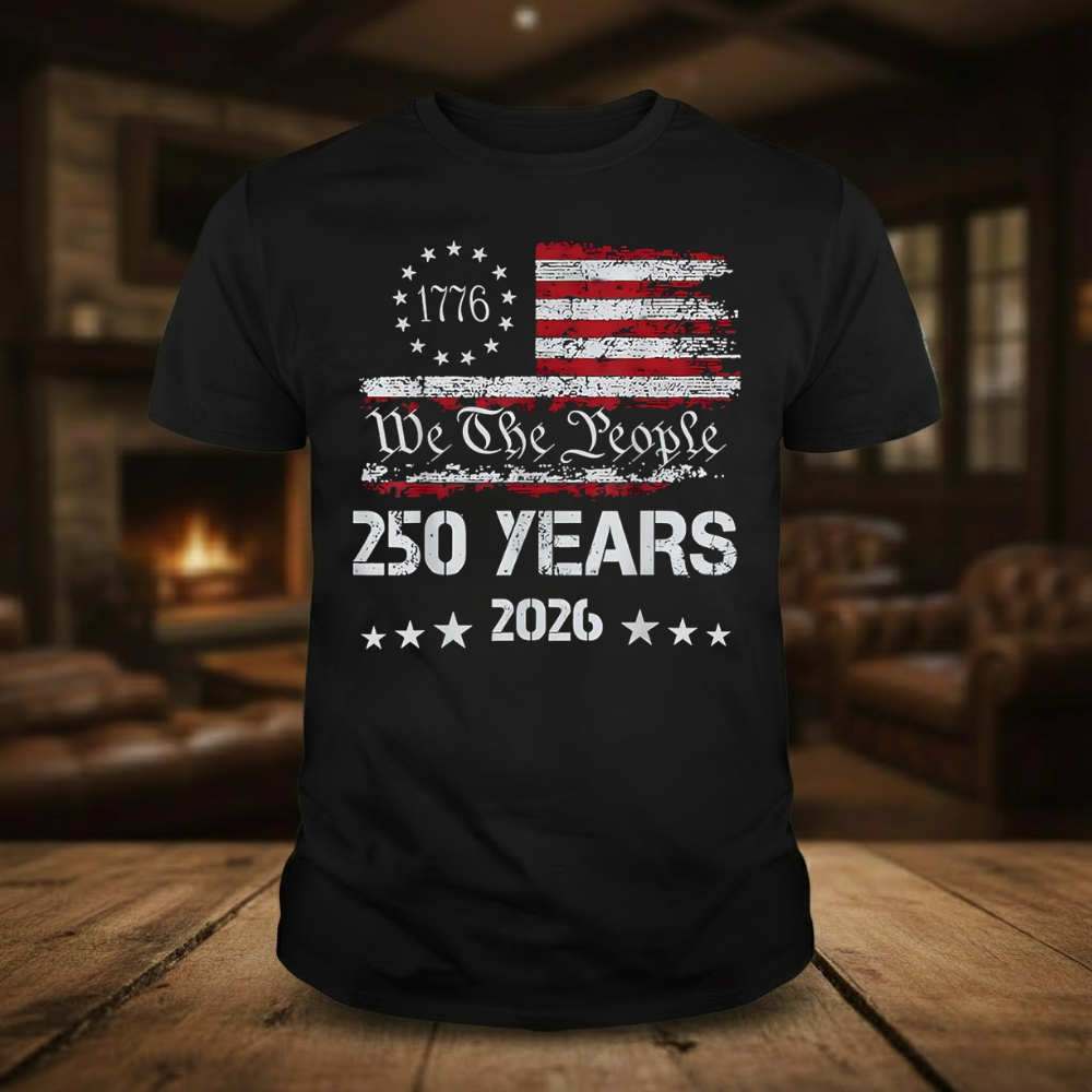 We The People 250 Years 1776 2026 USA Flag Graphic T-shirts