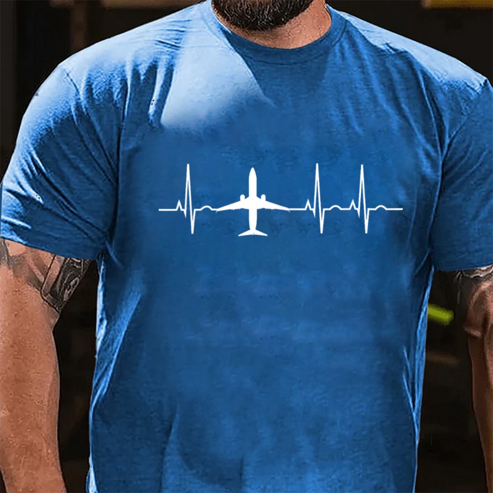 Airplane Heartbeat T-Shirt, Pilot Aviation Lover Graphic Tee