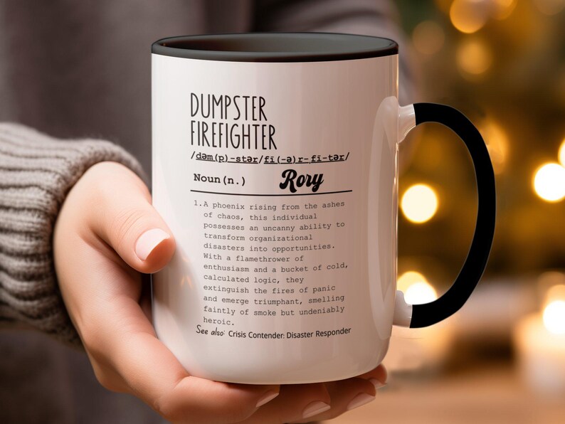 Funny Dumpster Firefighter Mug with Funny Definition