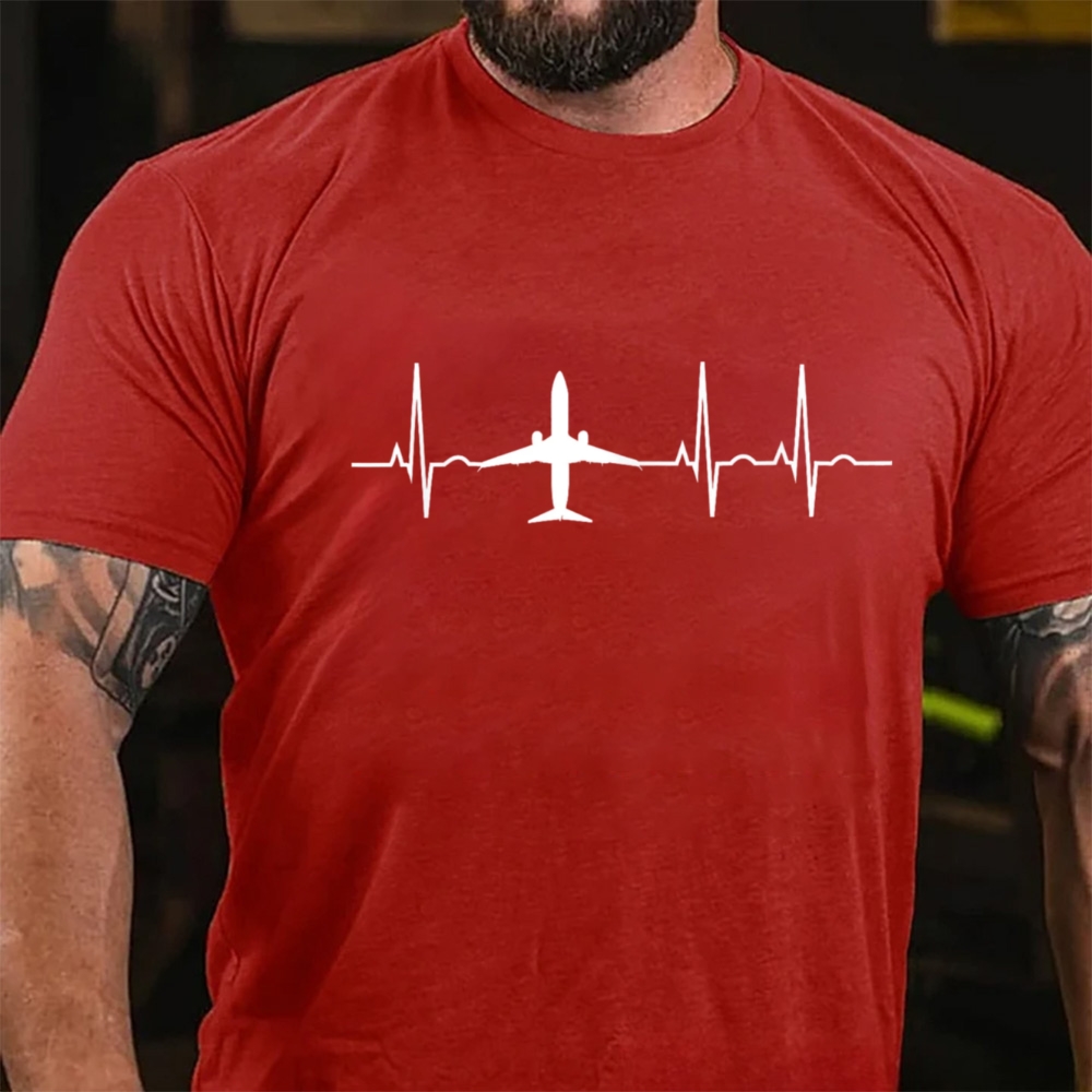 Airplane Heartbeat T-Shirt, Pilot Aviation Lover Graphic Tee