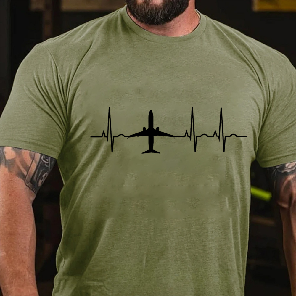 Airplane Heartbeat T-Shirt, Pilot Aviation Lover Graphic Tee