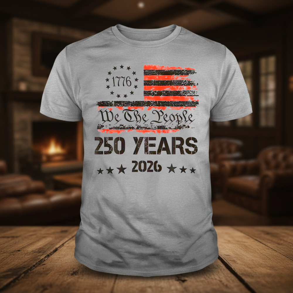 We The People 250 Years 1776 2026 USA Flag Graphic T-shirts