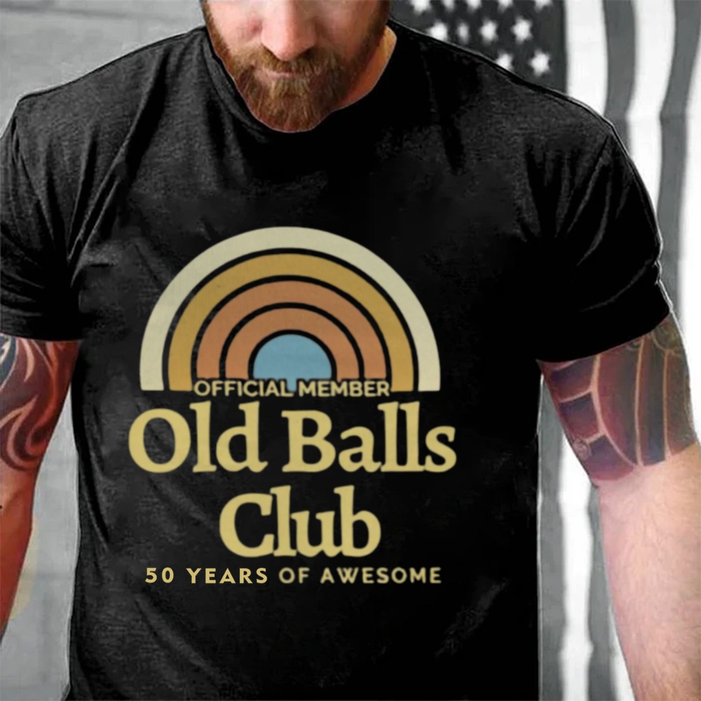 Official Member Old Balls Club Custom Age Years Of Awesome Retro Rainbow T-Shirt