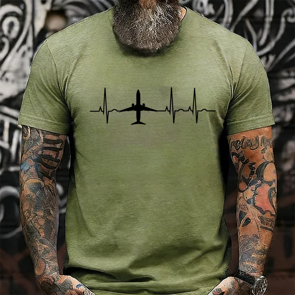 Airplane Heartbeat T-Shirt, Pilot Aviation Lover Graphic Tee