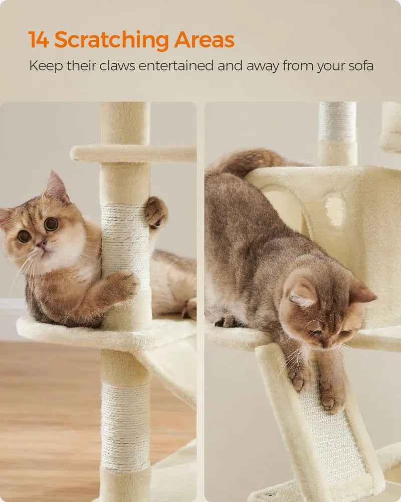 FEANDREA 66.1" Tall Large Multi-Level Cat Tree with 13 Scratching Posts